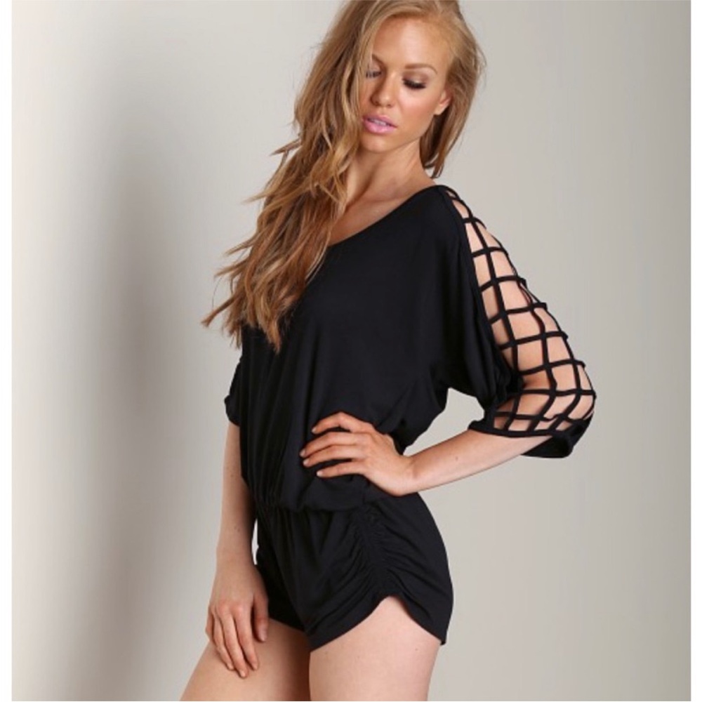l*space Black Lattice-Sleeve Romper